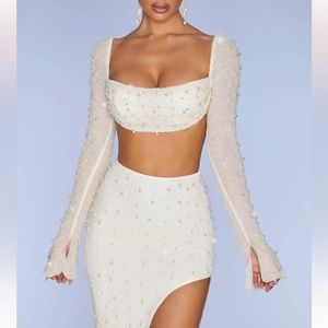 Oh Polly Embellished Cowl Neck Crop Top